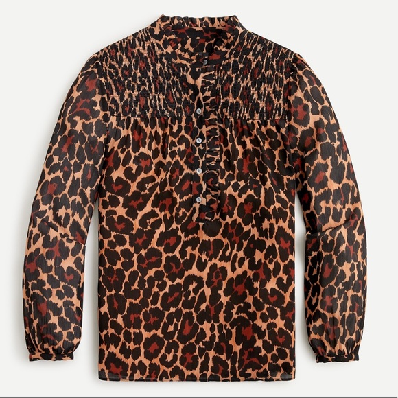 J.Crew Smocked popover top in leopard crinkle chiffon - Picture 5 of 7
